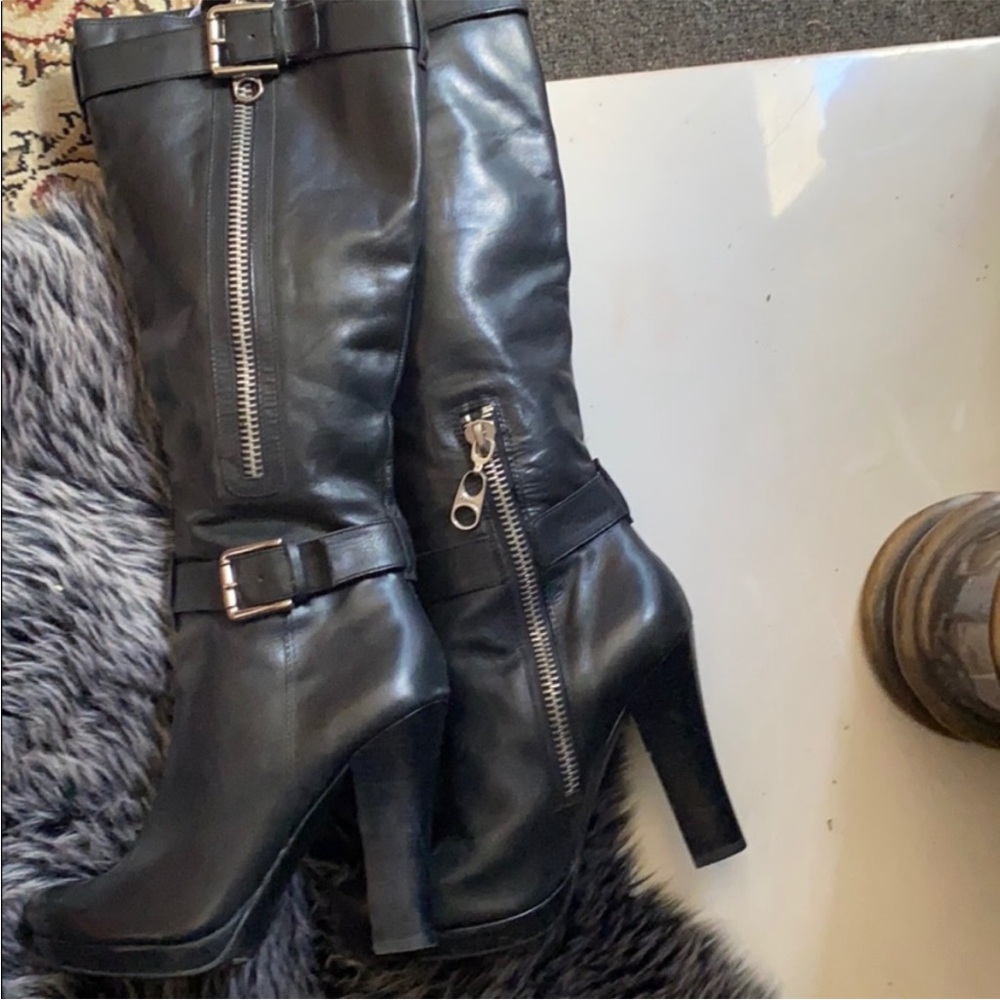 BCBG Black Heeled Boots with Buckle Details